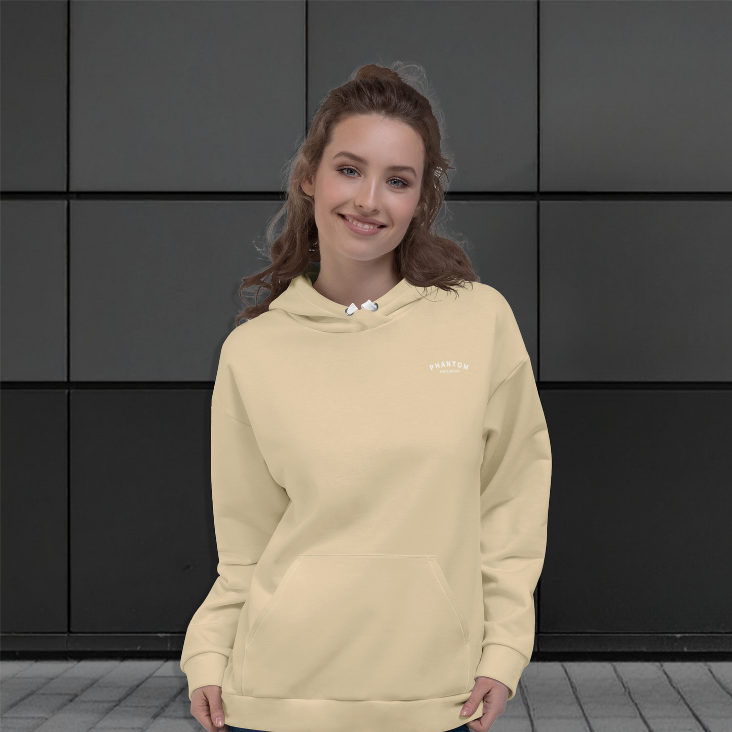 Women's - Large Text - Premium Hoodies - Beige - White Text