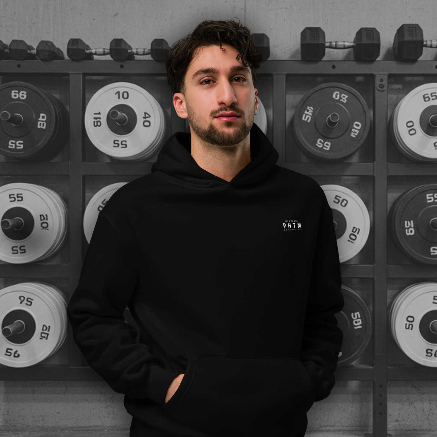 Premium Oversized Gym Club Hoodie - Black & White