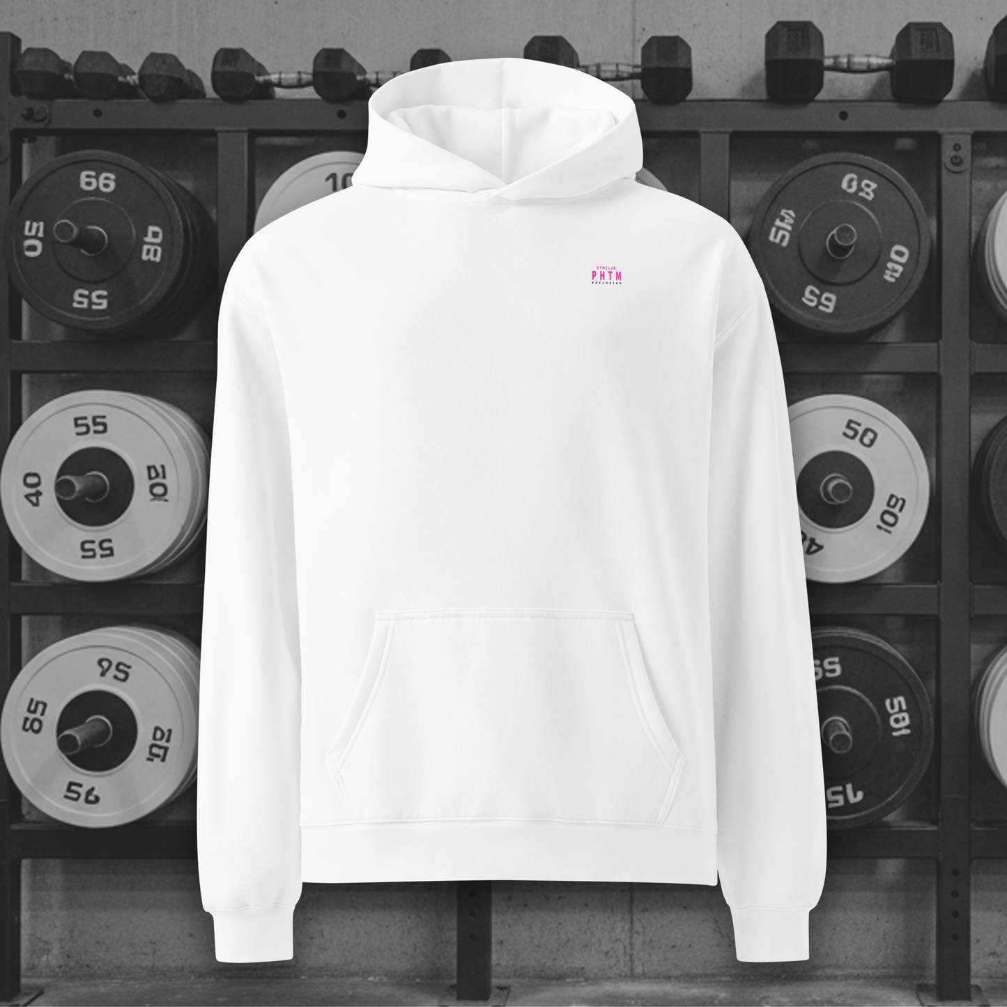 Women's - Premium Oversized Gym Club Hoodie - White & Hot Pink