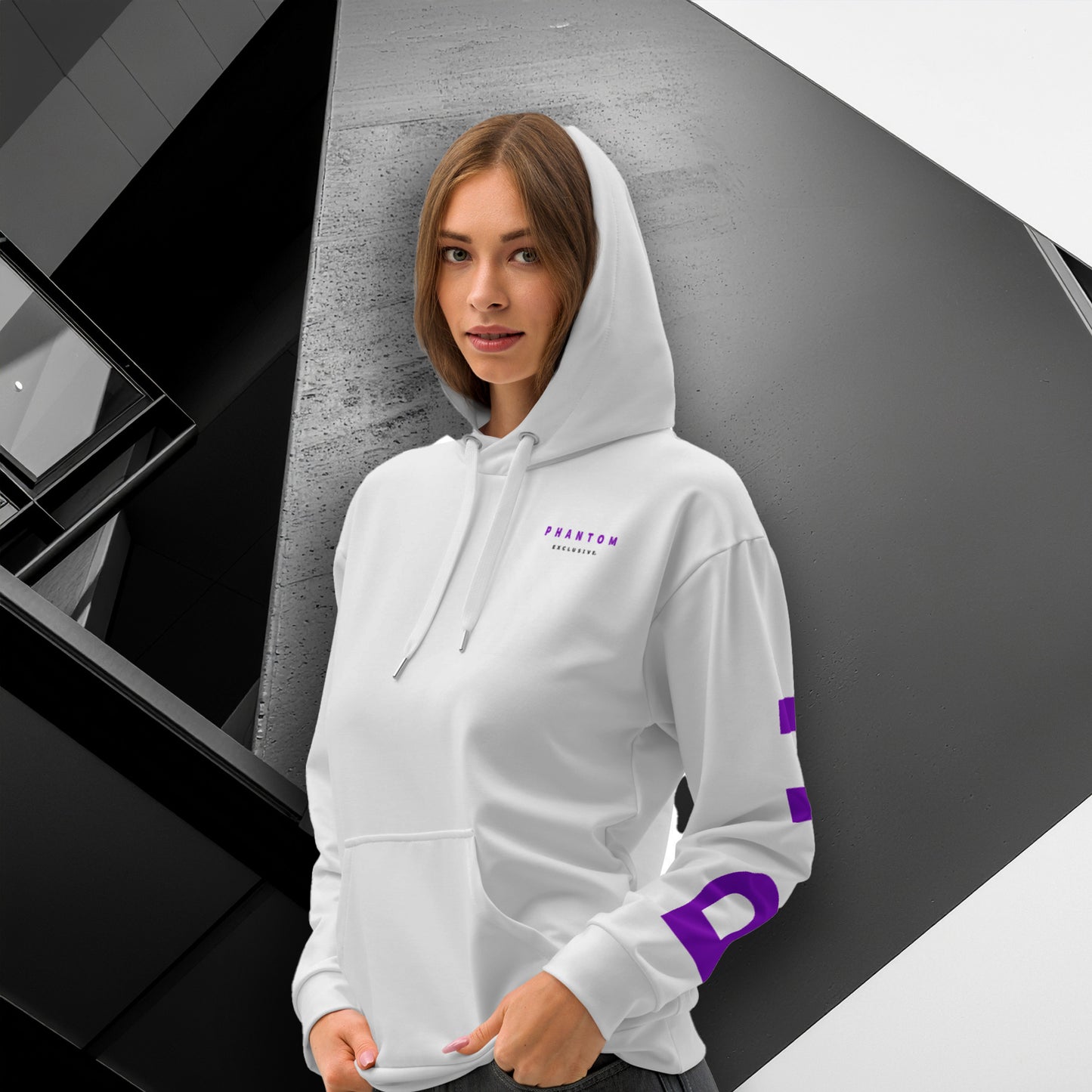 Women's - Premium Cotton Large Back Text - Limited Edition Hoodie - White & Purple