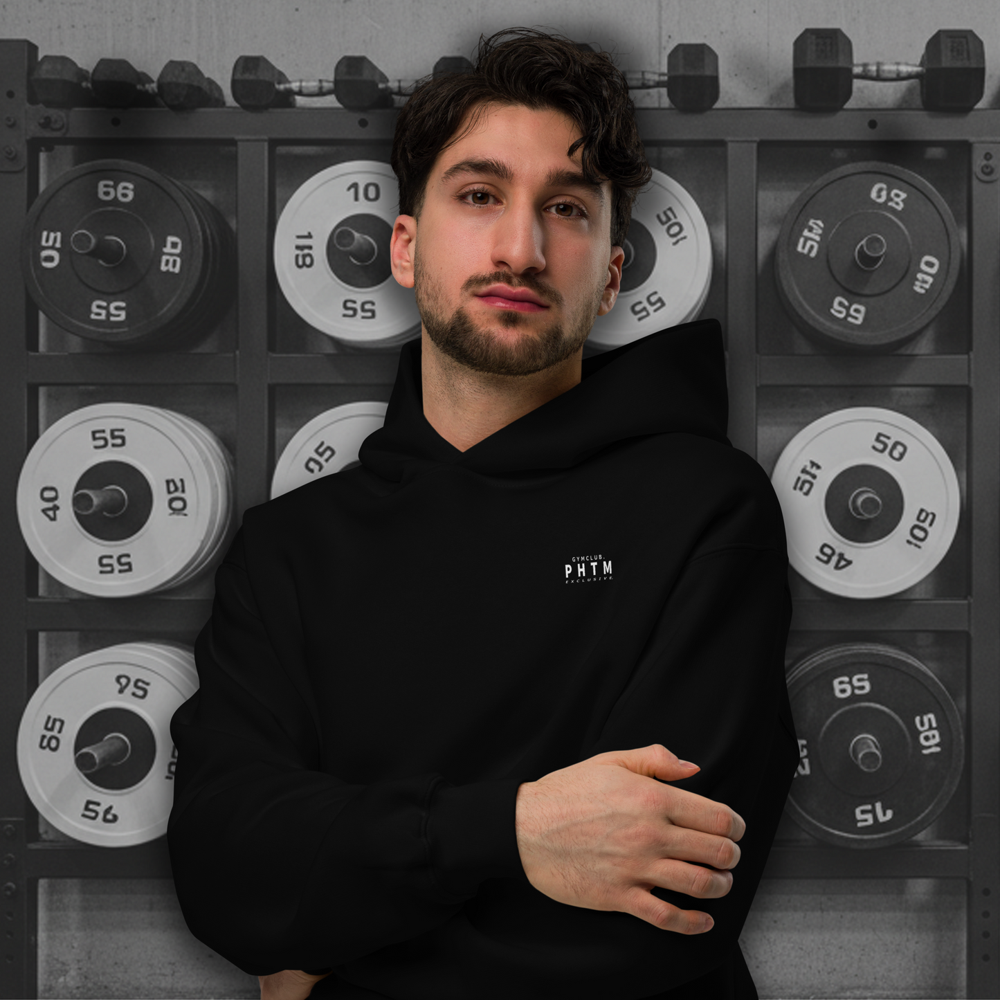 Premium Oversized Gym Club Hoodie - Black & White