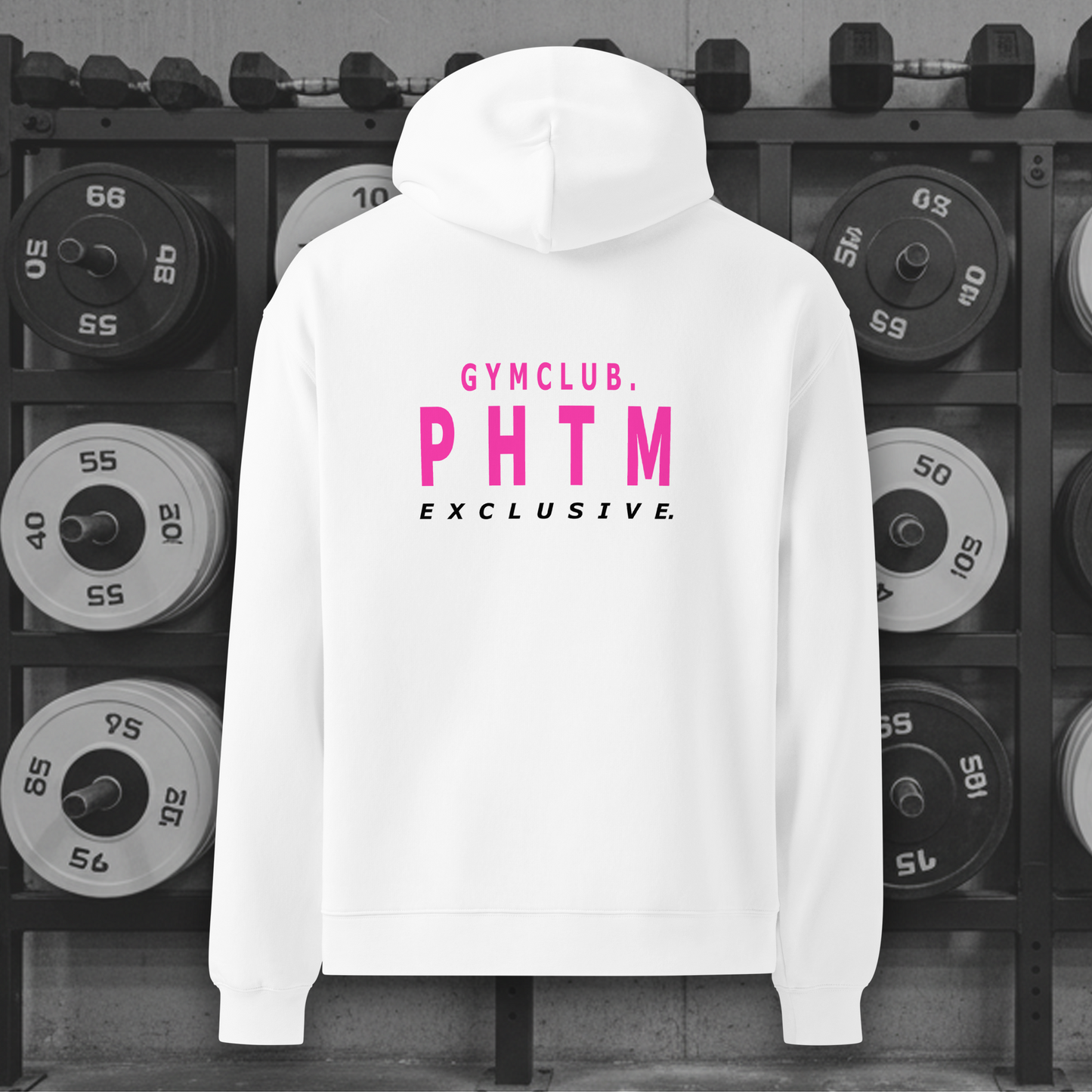 Women's - Premium Oversized Gym Club Hoodie - White & Hot Pink