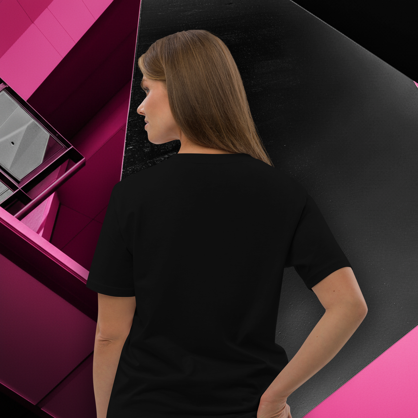 Women's - Premium Cotton T Shirt - Slim Text Design - Black & Pink